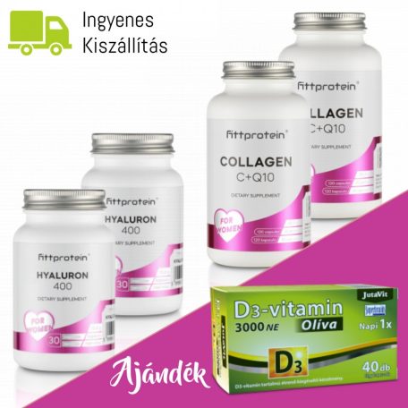 Fittprotein Collagen C+Q10 (2db) + Hyaluron 400 (2db) + JutaVit D3-vitamin 3000NE