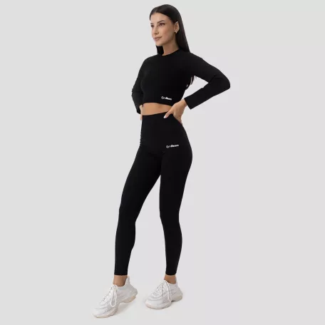 FLO Ribbed női Crop Top Black - L - fekete - GymBeam