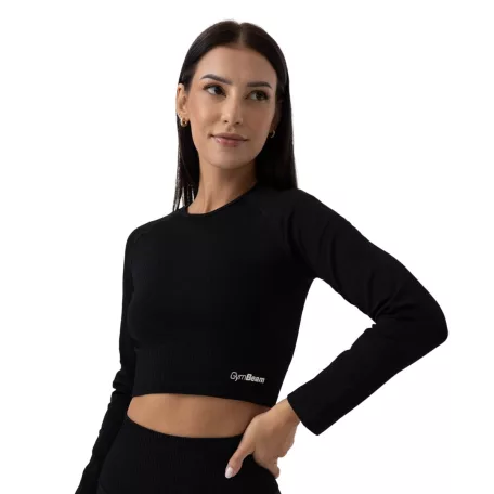 FLO Ribbed női Crop Top Black - L - fekete - GymBeam