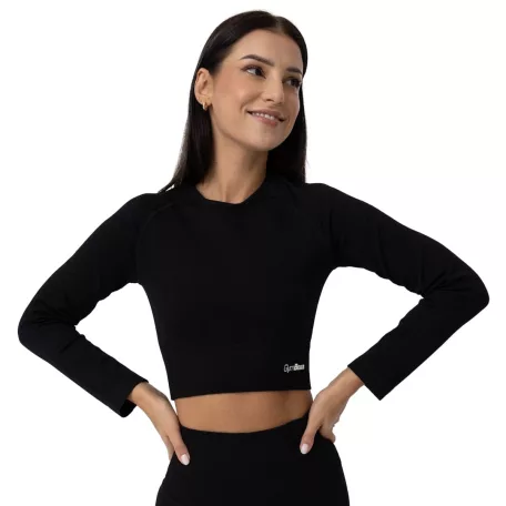 FLO Ribbed női Crop Top Black - L - fekete - GymBeam