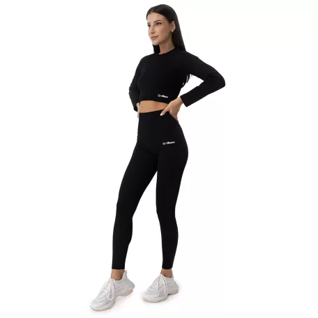 FLO Ribbed női Crop Top Black - L - fekete - GymBeam