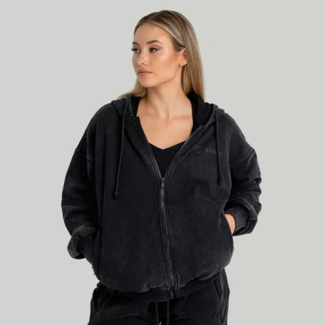 Zip Washed női kapucnis pulóver Black - XS - fekete - STRIX - GymBeam