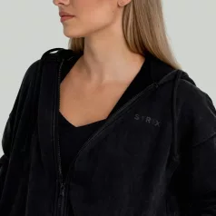   Zip Washed női kapucnis pulóver Black - XS - fekete - STRIX - GymBeam