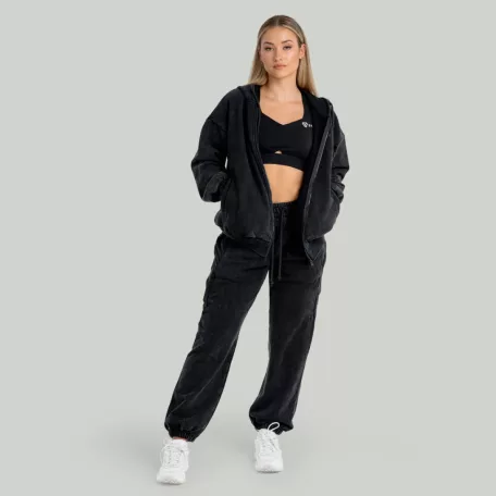 Zip Washed női kapucnis pulóver Black - XS - fekete - STRIX - GymBeam
