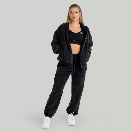 Zip Washed női kapucnis pulóver Black - S - fekete - STRIX - GymBeam