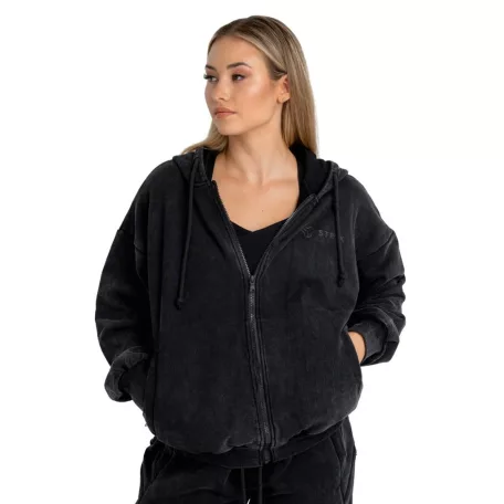 Zip Washed női kapucnis pulóver Black - S - fekete - STRIX - GymBeam