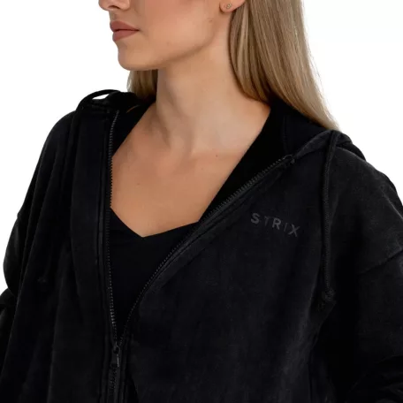 Zip Washed női kapucnis pulóver Black - S - fekete - STRIX - GymBeam