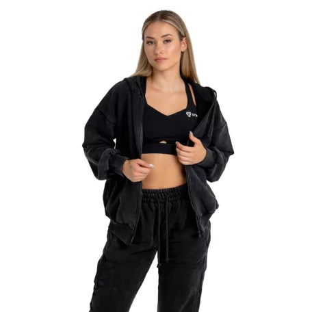 Zip Washed női kapucnis pulóver Black - S - fekete - STRIX - GymBeam