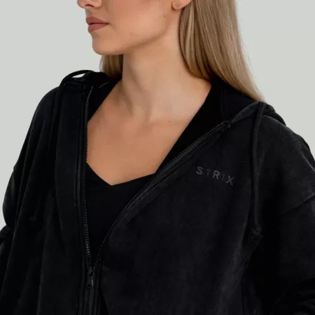 Zip Washed női kapucnis pulóver Black - M - fekete - STRIX - GymBeam