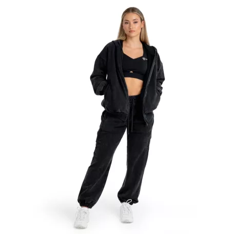 Zip Washed női kapucnis pulóver Black - L - fekete - STRIX - GymBeam