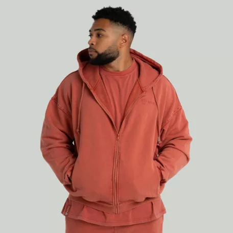 Washed Zip kapucnis pulóver Terra - S - narancssárga - STRIX - GymBeam
