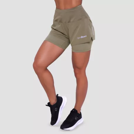 Pulse 2in1 női futó rövidnadrág Vetiver - S - zöld - GymBeam
