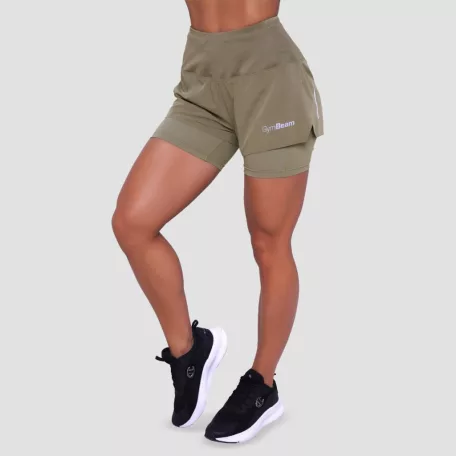 Pulse 2in1 női futó rövidnadrág Vetiver - M - zöld - GymBeam