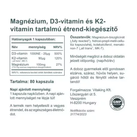 Vitaking MagneTrio [Mg+K2+D3] 80 kapszula