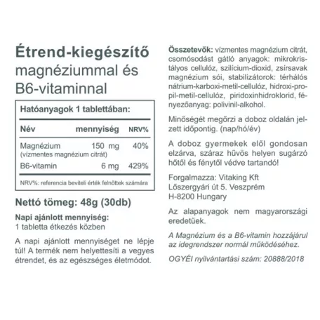 Vitaking Magnézium Citrát  + B6-vitamin 30 tabletta
