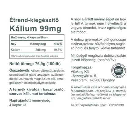 Vitaking Kálium 99mg 100 kapszula