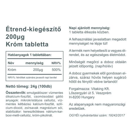 Vitaking Króm pikolinát 200mcg 100 tabletta