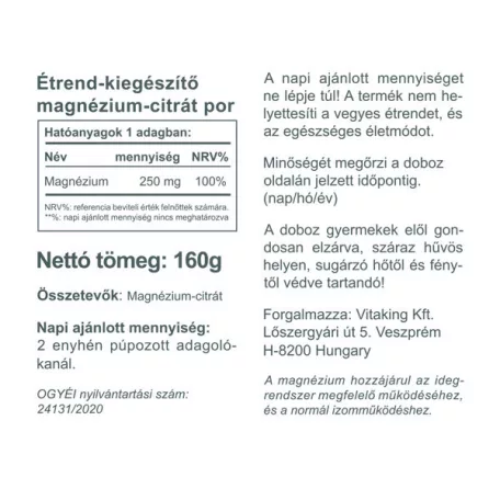 Vitaking Magnézium Citrát por 160g