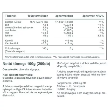 Vitaking Chlorella alga 500mg 200 tabletta