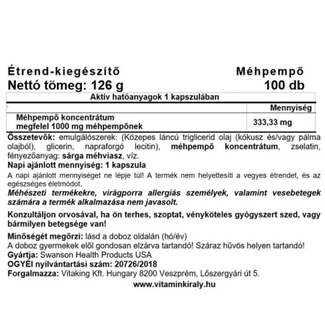 Swanson Royal Jelly Méhpempő 1000mg 100 gélkapszula