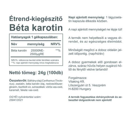 Vitaking Bétacarotene 15mg 100 gélkapszula