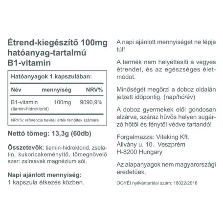 Vitaking B1-100mg 60 gélkapszula