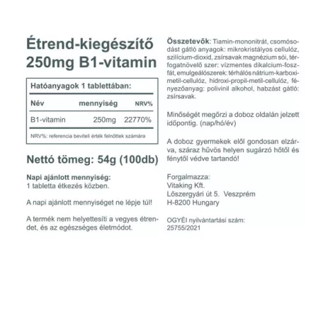 Vitaking B1- 250mg 100 tabletta