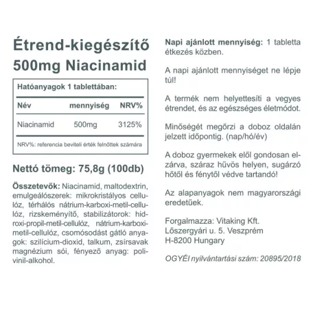 Vitaking B3-Niacinamid 500mg 100 tabletta