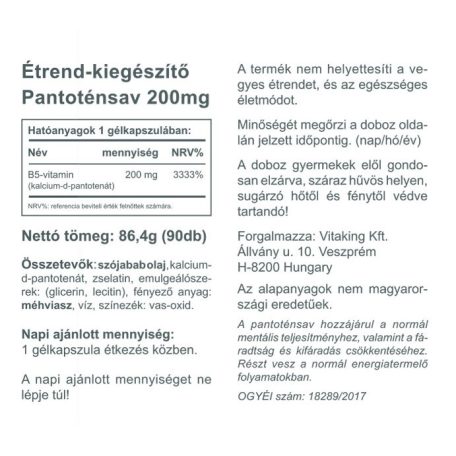 Vitaking B5 - Pantoténsav 200mg 90 gélkapszula
