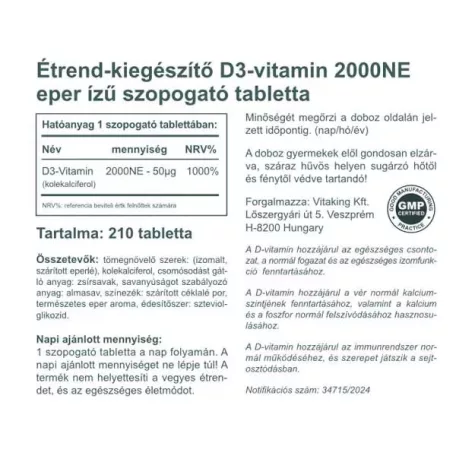 Vitaking D3-vitamin 2000NE 210 rágótabletta