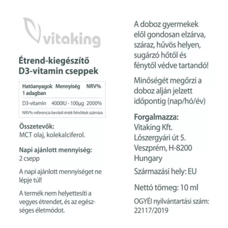 Vitaking D3-vitamin cseppek 2000NE 10ml