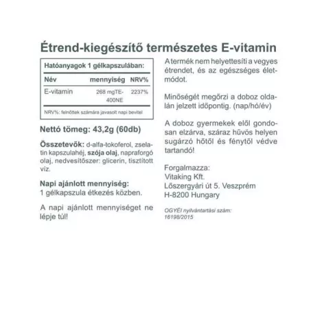 Vitaking E vitamin 400NE 60 gélkapszula