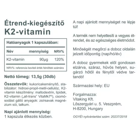 Vitaking K2-vitamin 90mcg 30 kapszula