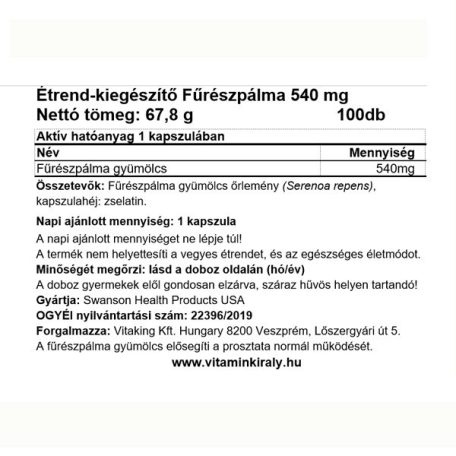 Swanson Saw Palmetto 540mg 100 kapszula