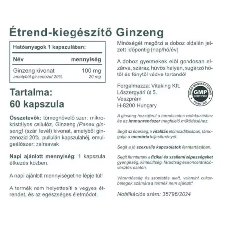 Vitaking Ginzeng kivonat 400mg 60 kapszula