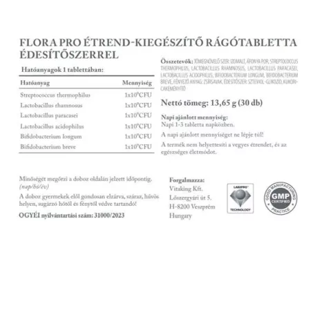 Vitaking FloraPro élőflórás  30 rágótabletta