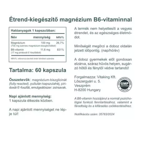 Vitaking Magnézium Biszglicinát+B6 (P5P) 60 kapszula