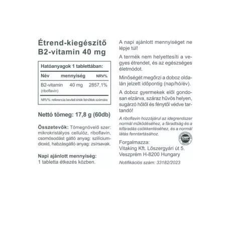 Vitaking B2 Riboflavin 40mg 60 kapszula