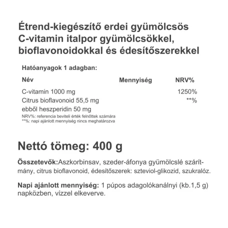 Vitaking Instant Supreme C-vitamin 400g Szeder íz