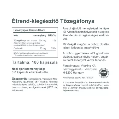 Vitaking TőzegÁfonya 504mg 180 kapszula