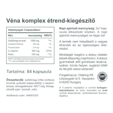 Vitaking Véna komplex (Szőlőmag + Rutin + C-vitamin) 84 kapszula