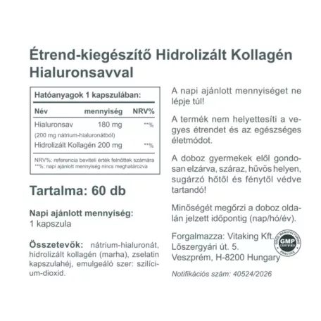 Vitaking Hialuronsav és Kollagén komplex 60 kapszula