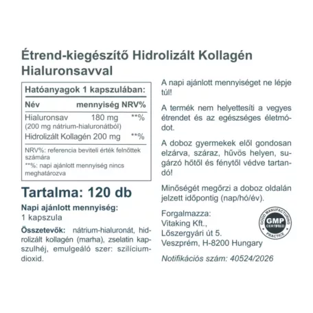 Vitaking Hialuronsav és Kollagén komplex 120 kapszula