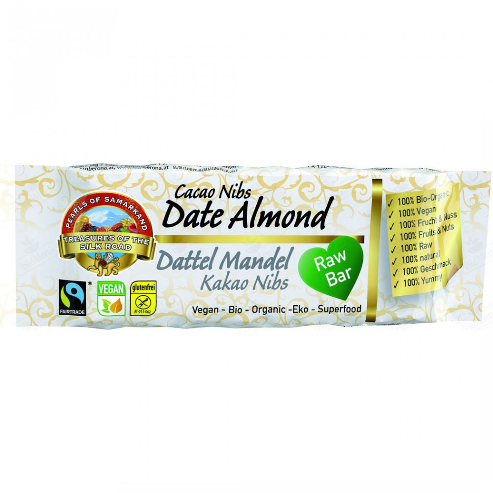 Pearls of Samarkand BIO Datolya-Mandula zúzott Kakaós 40g paleo szelet Pearls of Samarkand BIO Datolya-Mandula zúzott Kakaós 40g paleo szelet